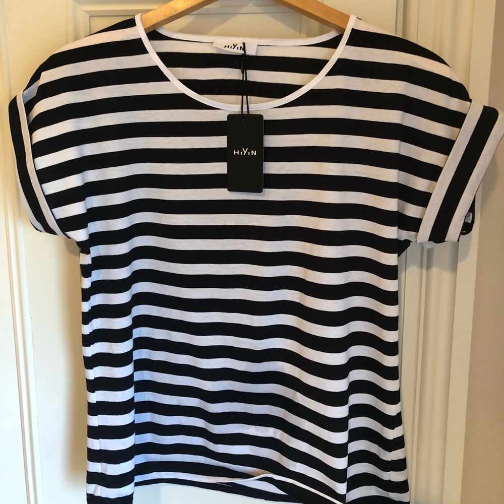 Black and white striped relaxed tee shirt